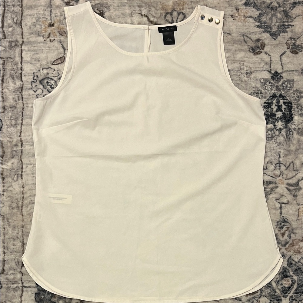 Ann Taylor White Sleeveless Blouse with Button Details